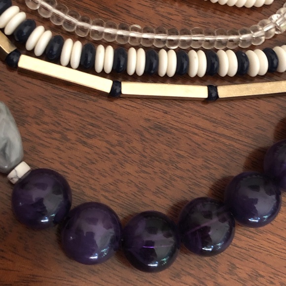 Loft Multistrand Beaded Statement Necklace Navy / Grey / Cream / Gold - Picture 12 of 13